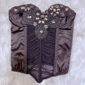 Black Satin Bejeweled Corset
